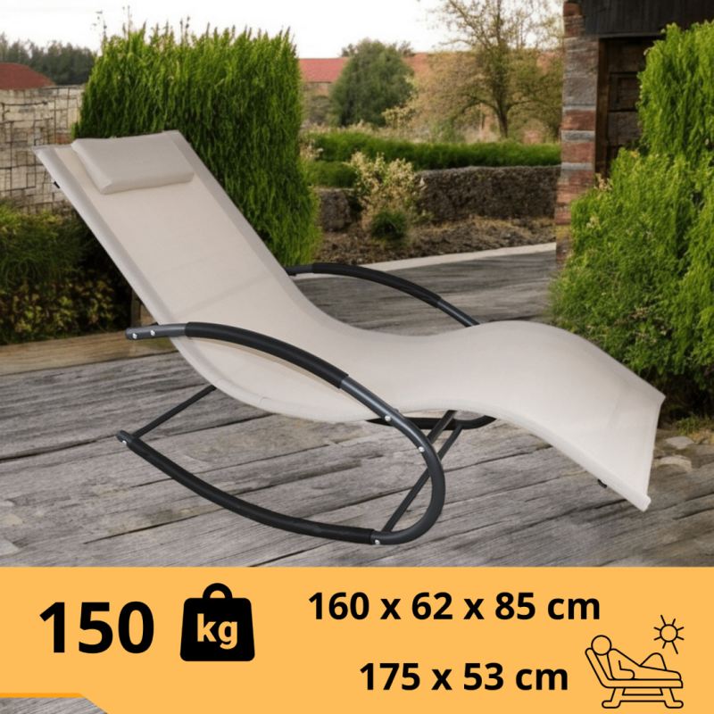 leżak OGRODOWY bujany DESIGNERSKI beżowy textilene 150 kg elegancki na lata - obrazek 3