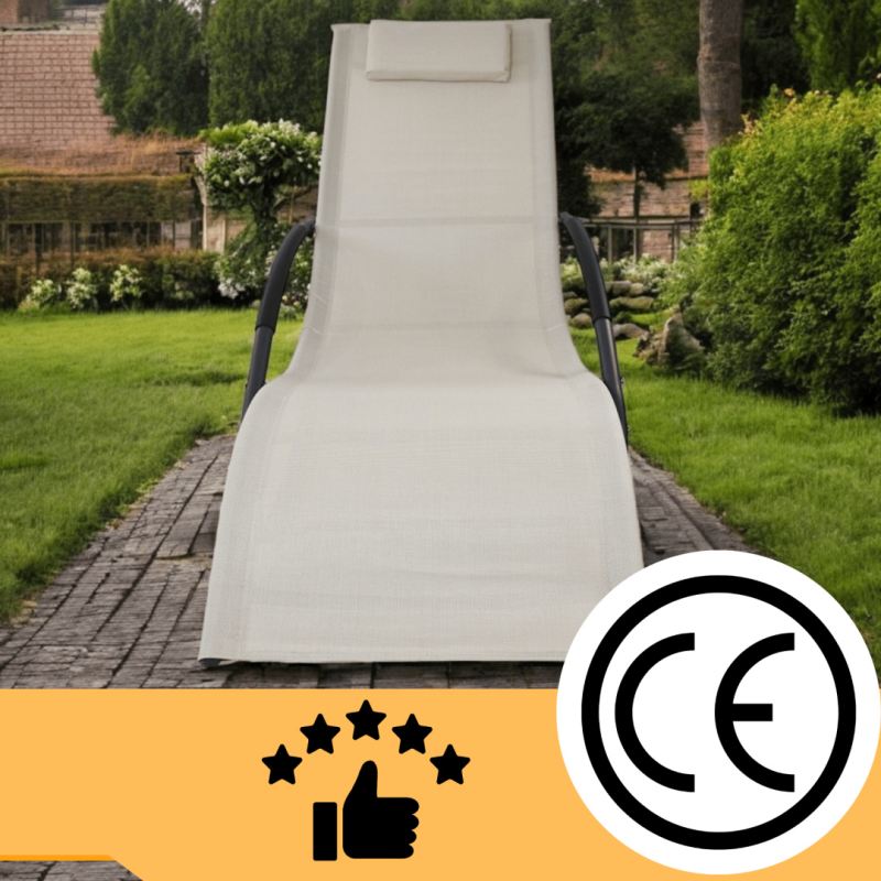 leżak OGRODOWY bujany DESIGNERSKI beżowy textilene 150 kg elegancki na lata - obrazek 5