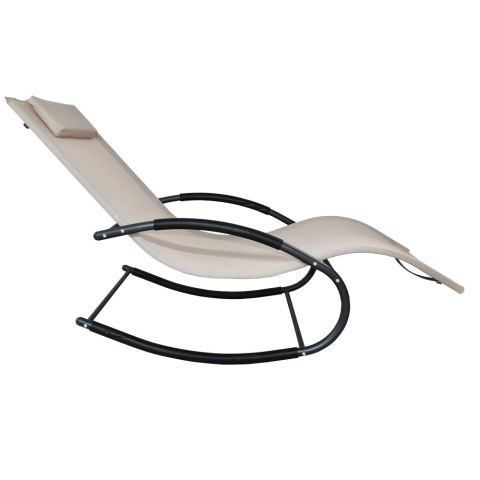 leżak OGRODOWY bujany DESIGNERSKI beżowy textilene 150 kg elegancki na lata