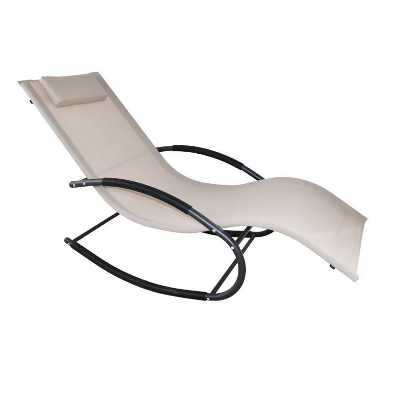 leżak OGRODOWY bujany DESIGNERSKI beżowy textilene 150 kg elegancki na lata - obrazek 9