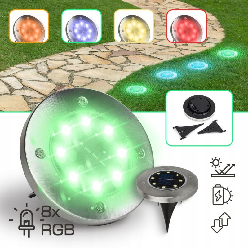 Lampki ogrodowe solar dysk rgb 8 led - obrazek 13