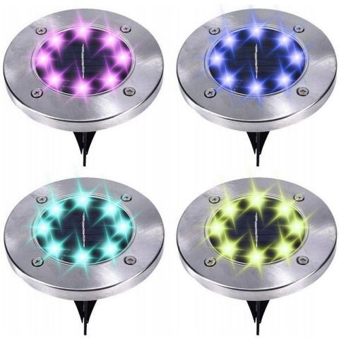 Lampki ogrodowe solar dysk rgb 8 led