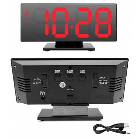 Zegar budzik led lustro