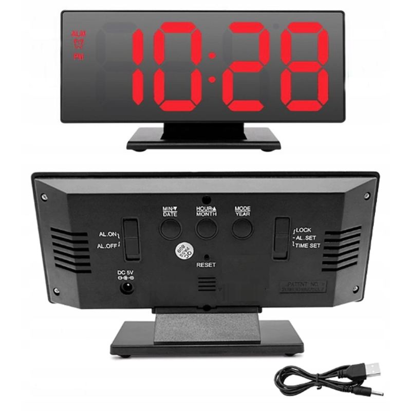 Zegar budzik led lustro