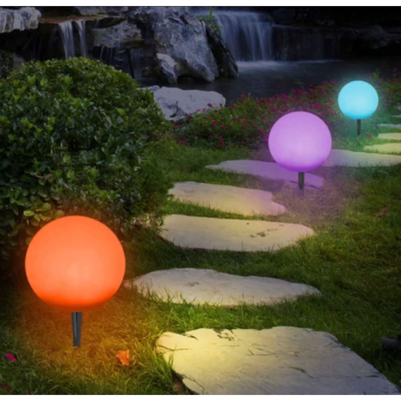 Lampki ogrodowe solar wbijana kula rgb 10 cm - obrazek 2