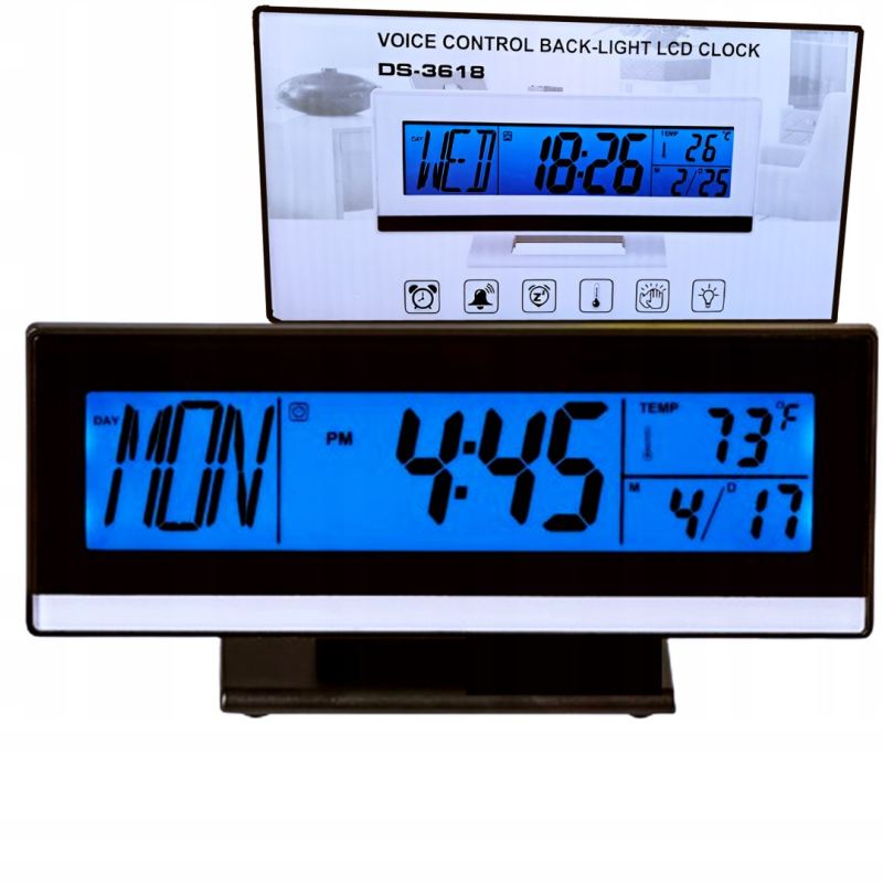 Budzik elektroniczny cyfrowy z wyświetlaczem termometr data alarm zegarek - obrazek 3