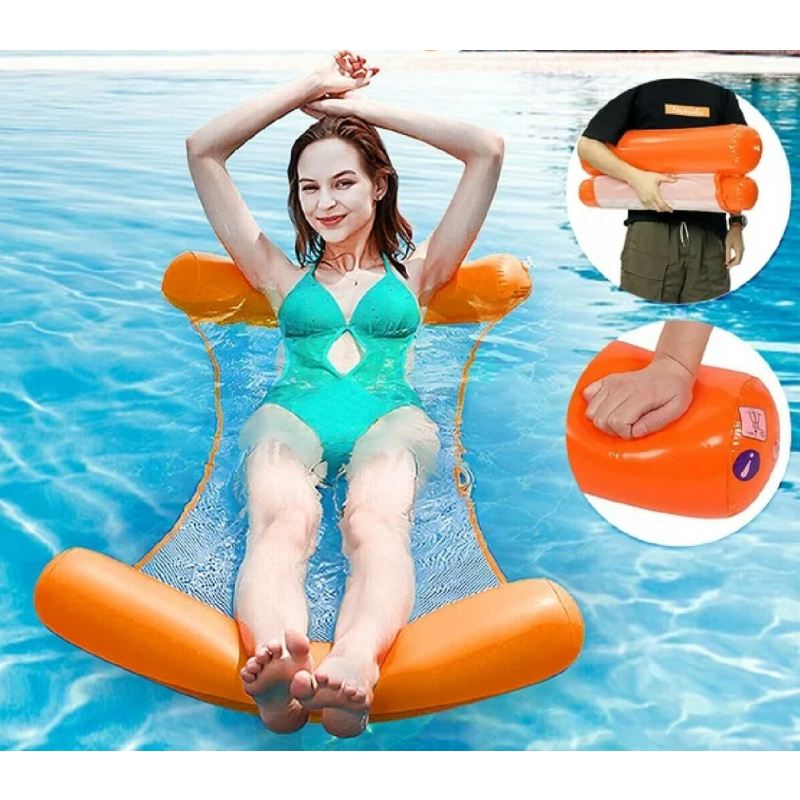 Hamak wodny materac plażowy ogrodowy do pływania dmuchany basen pomarańcz - obrazek 5
