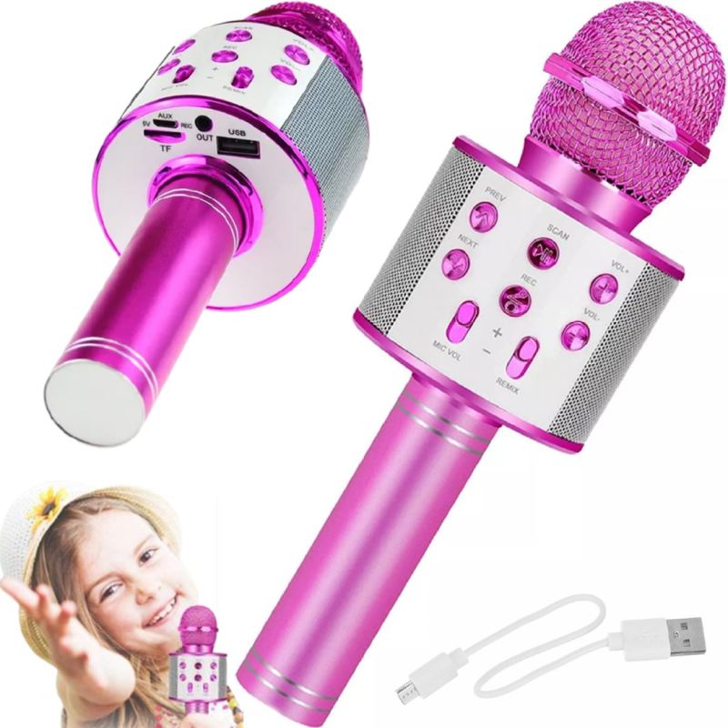 Mikrofon do karaoke bezprzewodowy bluetooth dla dzieci z usb z głośnikiem - obrazek 2