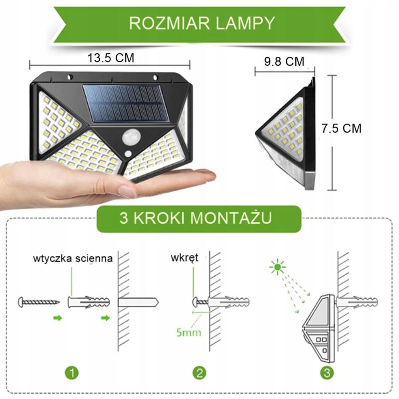 Lampa solarna 100 led 4 strony - obrazek 5