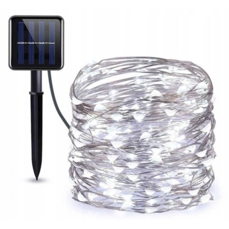 Lampki ogrodowe solarne drucik 200 led CW (50)