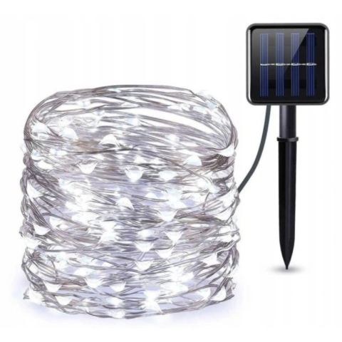 Lampki ogrodowe solarne drucik 300 led CW (50)